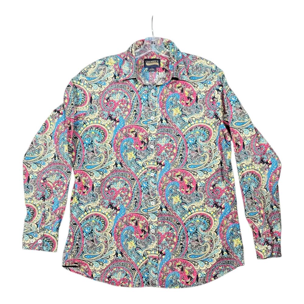 Chaminoux Men’s Paisley Button Down Long Sleeve Retro Boho Festival Top‎ Sz L